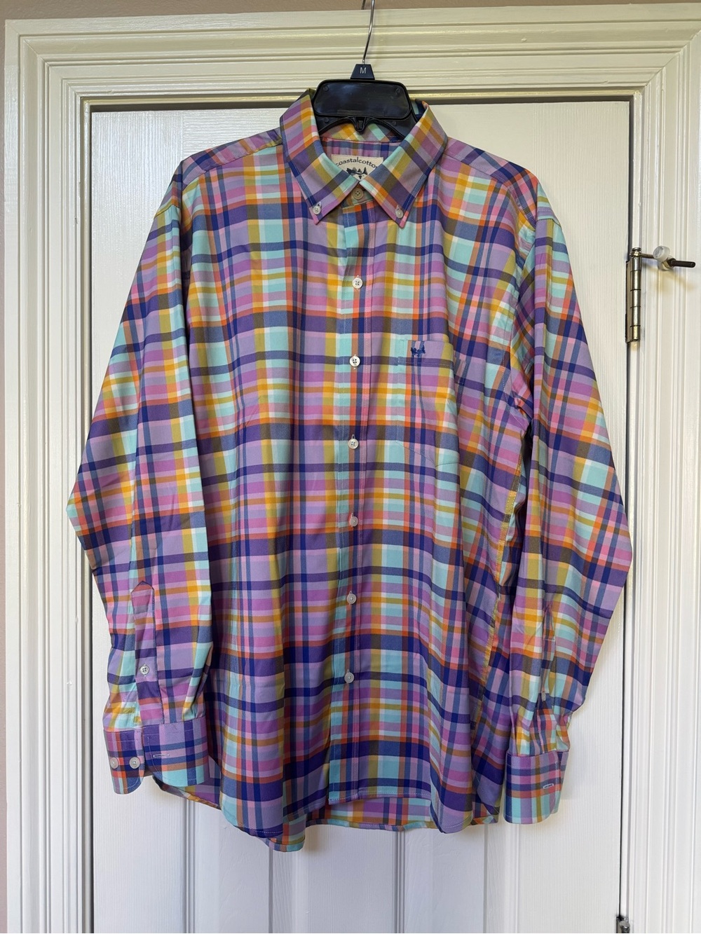 Coastal Cotton Classic Button-Down Plaid Shirt in Multi-Color size large